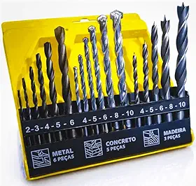 Jogo de Brocas 16 Peças com Estojo Kit Completo para Madeira Metal Concreto Ferro Aço Para furadeira e Parafusadeira Alta Durabilidade e Corte Preciso Encaixe Durável Premium