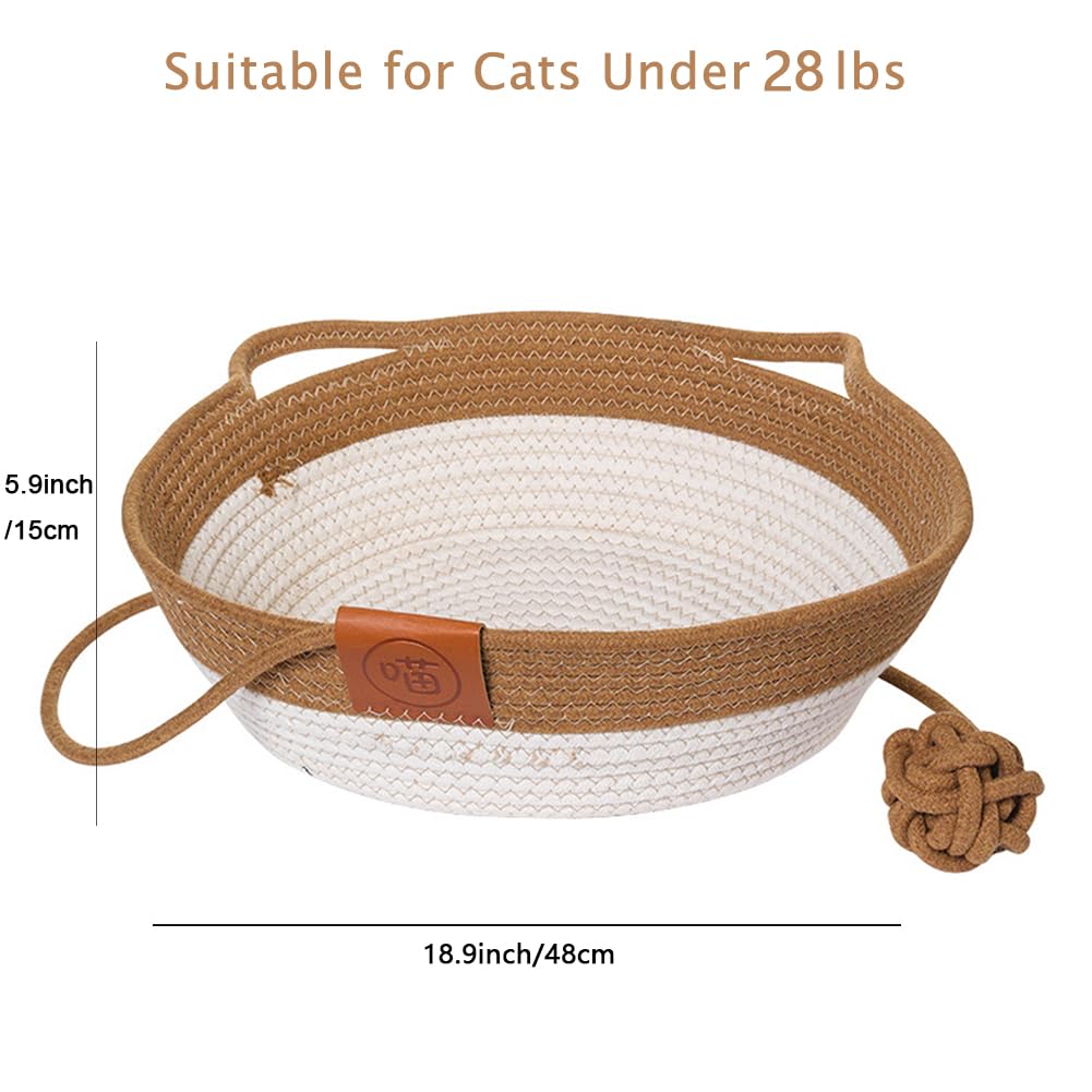 Cama de cuerda de algodón tejida a mano para gatos, hamaca plegable para dormir, cesta hecha a mano, natural, rascador para gatitos, estilo lindo con una pelota de cuerda de juego, grande,