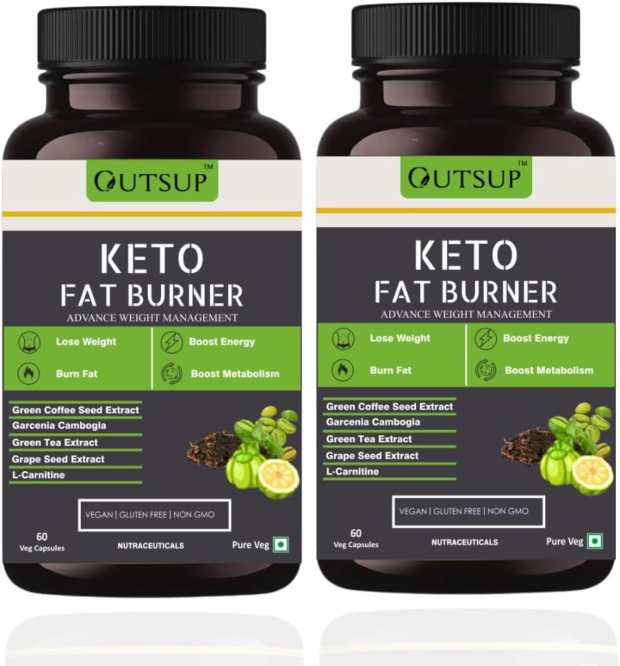 Keto Fat Burner 60 Capsules 1000MG, Weight Loss Supplement With Garcinia Cambogia, Green Coffee Beans Green Tea Extract Metabolism Booster, Fat Burner For Men & Women - (Pack of 2)