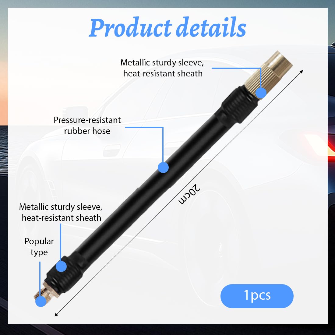 20cm Tubo Prolunga di Gomma Flessibile della Pompa di Gonfiaggio, Compatibile con Xiaomi Compressore Digitale Portatile, Universale Tubo di Estensione per Pneumatici Auto Bicicletta