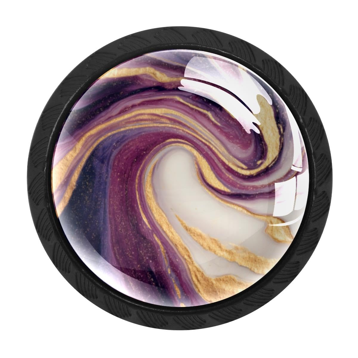HEOEH 4 PCS Cabinet Knobs, Purple Gold Marble Drawer Knobs Dresser Handles