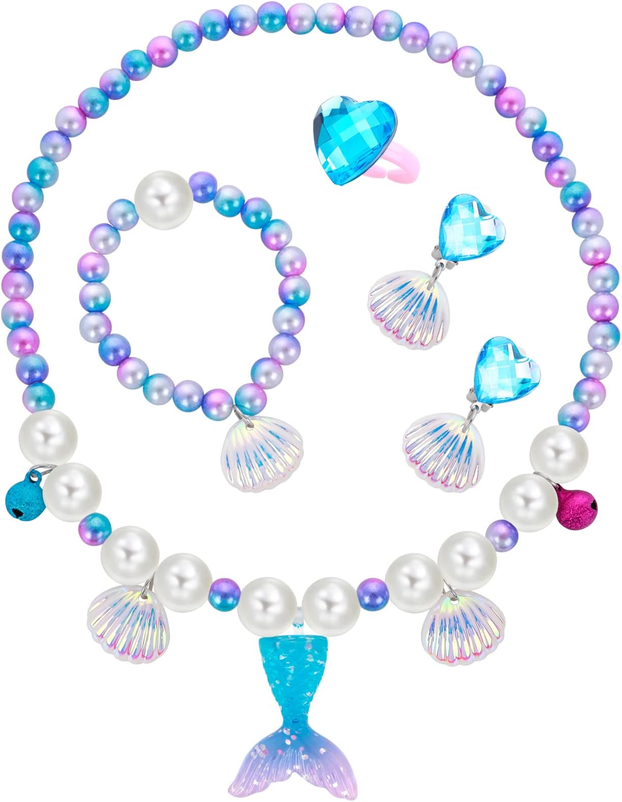 ASTER Mermaid Kids Jewelry Kit Birthday Gift for Girls, Mermaid Necklace Bracelet Princess Dress Up Set for Mermaid Party Decorations Halloween Costume Accessories (Blue)