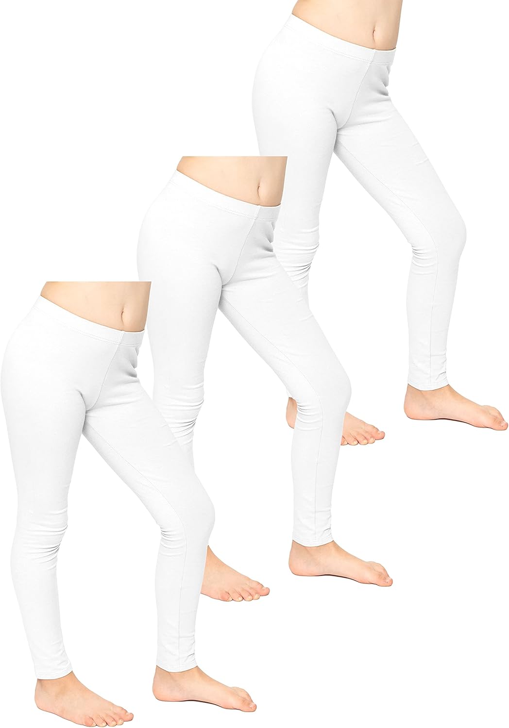 STRETCH IS COMFORT Girl's Cotton Footless Leggings Set of 3 Pieces | Stretchy | Size 2-14