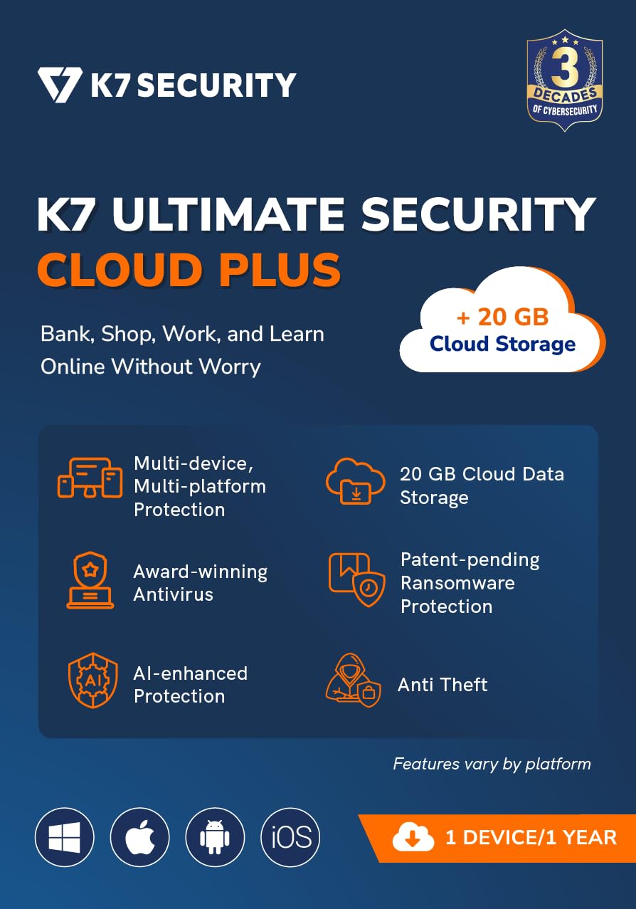 K7 Ultimate Security Antivirus Software 2026 | 1 Devices ,1 Year | with 20 GB Cloud storage , Threat Protection, Internet Security, Mobile Protection| Windows laptop, PC, Mac®, Phones, Tablets| Email Delivery-No CD-image-36