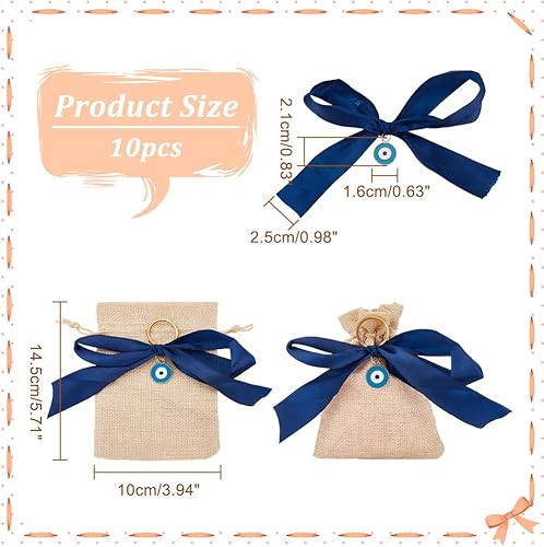 Miniatura 2 de NBEADS 10 bolsas de regalo de linenette, 5.7 x 3.9 pulgadas (5.7 x 3.9 in), bolsas de arpillera con cordón, bolsa de joyería de lino con lazo azul y