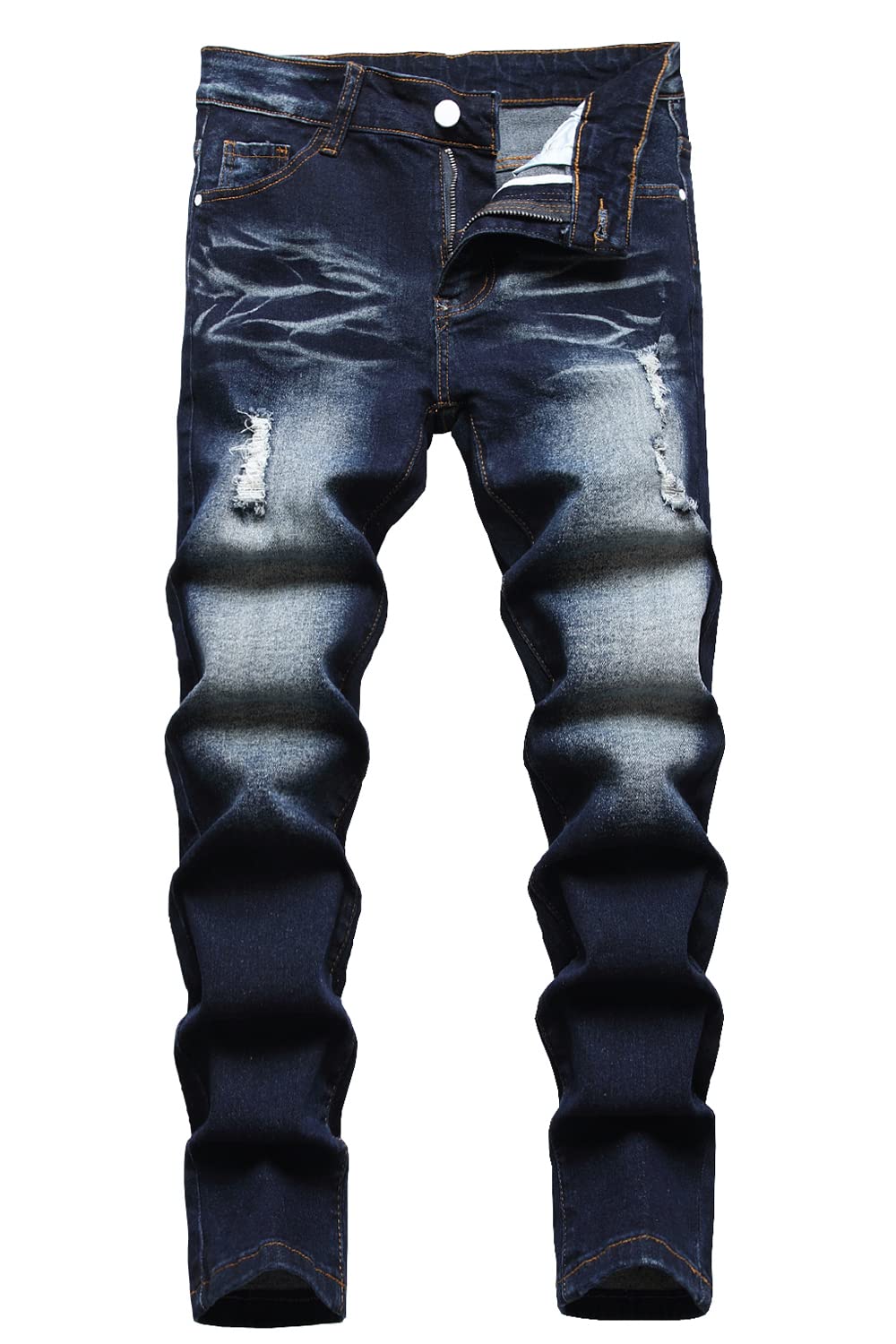 AOWKULAE Pantaloni skinny fit strappato distrutto distressed stretch slim jeans da ragazzo | Destroyed,Distressed,Moda,Pantaloni di denim,streetwear