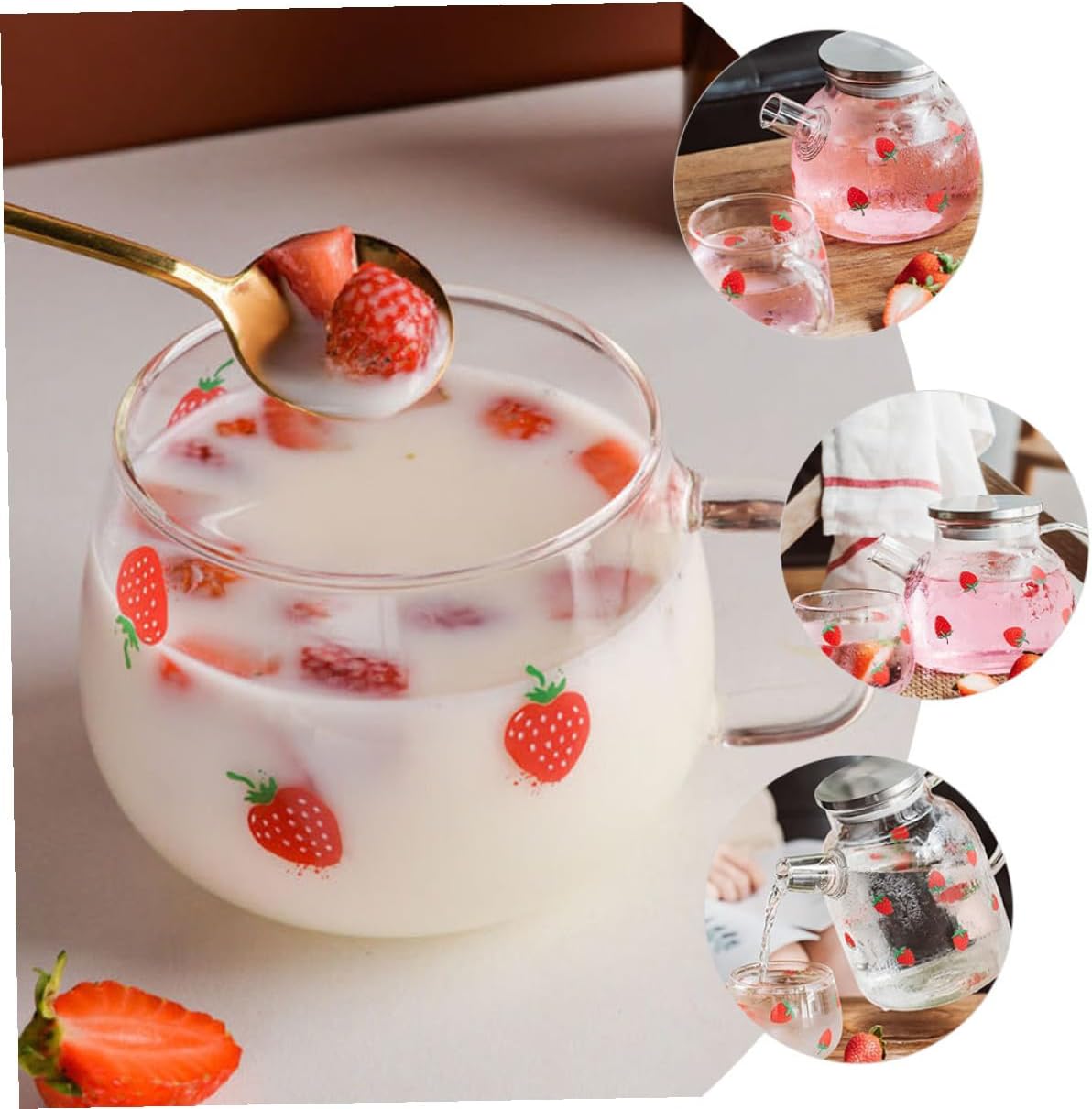 BESPORTBLE Strawberry Glass Water Pitcher and Cup Set 1.6l High Borosilicate Cold Water Carafe Large Capacity Juice and Beverage Glass Kettle for Home and Office Use
