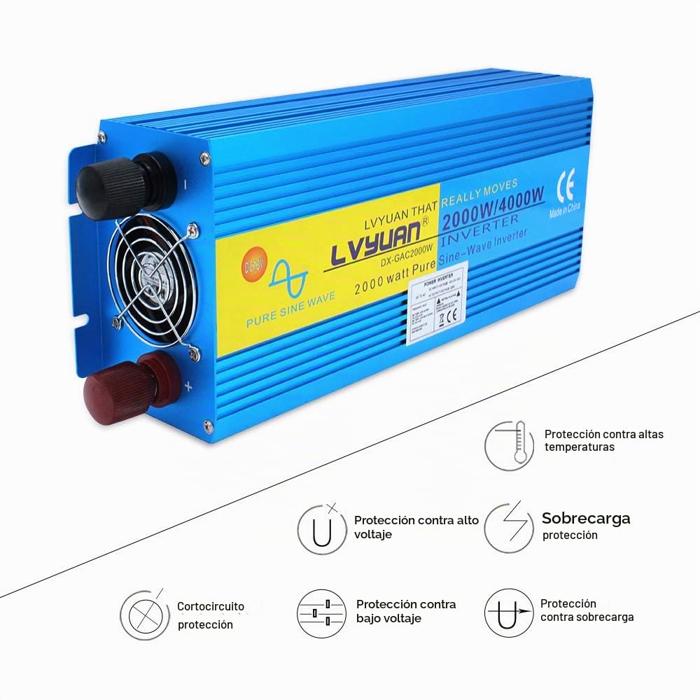 Cantonape Inversor de Corriente Onda Sinusoidal Pura 2000w 4000w Transformador de 12v a 220v 230v con Mando a Distancia & 2 Toma y LED LCD para campamentos, Tiendas de campaña, Paseos en Barco