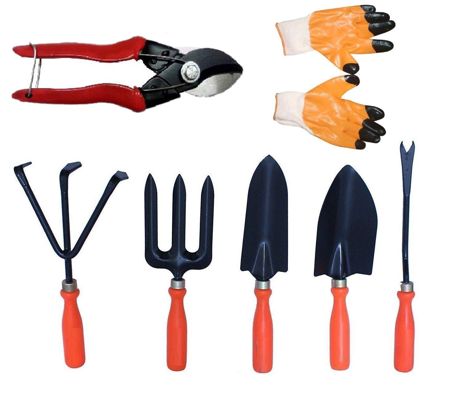 JetFire 7Pcs Gardening Hand Tool Kit for Home Gardening (Hand Cultivator, Hand Fork, Big Hand Trowel, Small Hand Trowel, Hand Weeder, Garden Hand Gloves, Pruner) (B07LDBQ7YW) Amazon Price History, Amazon Price Tracker