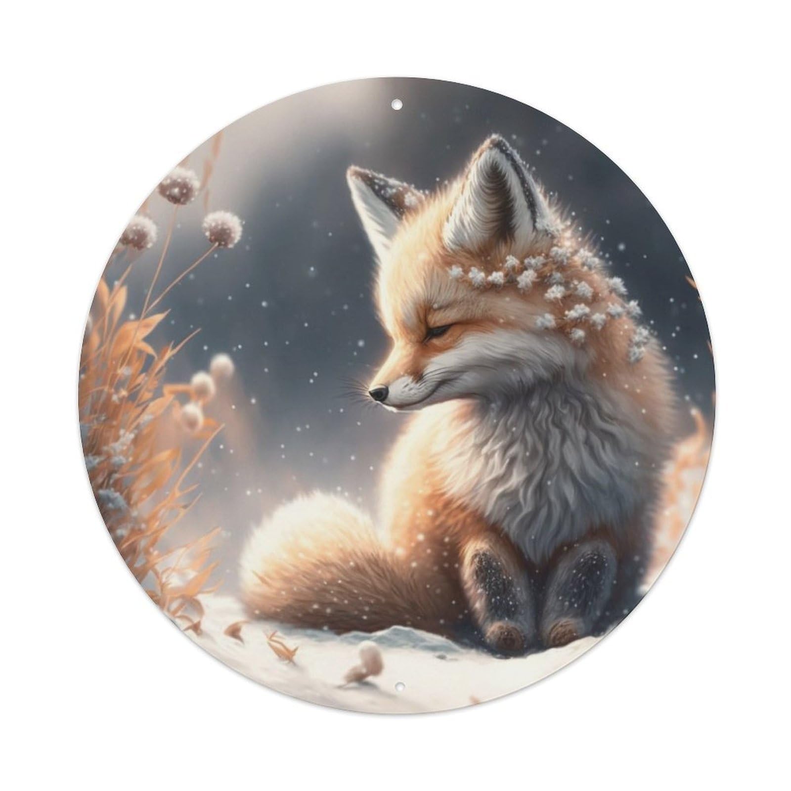 Animals Artwork Red Fox in The Snow Vintage Metal Tin Sign Plaque Wall Decor for Cafe, Club Bar, Office, Garden Metal Poster 8x8Inch