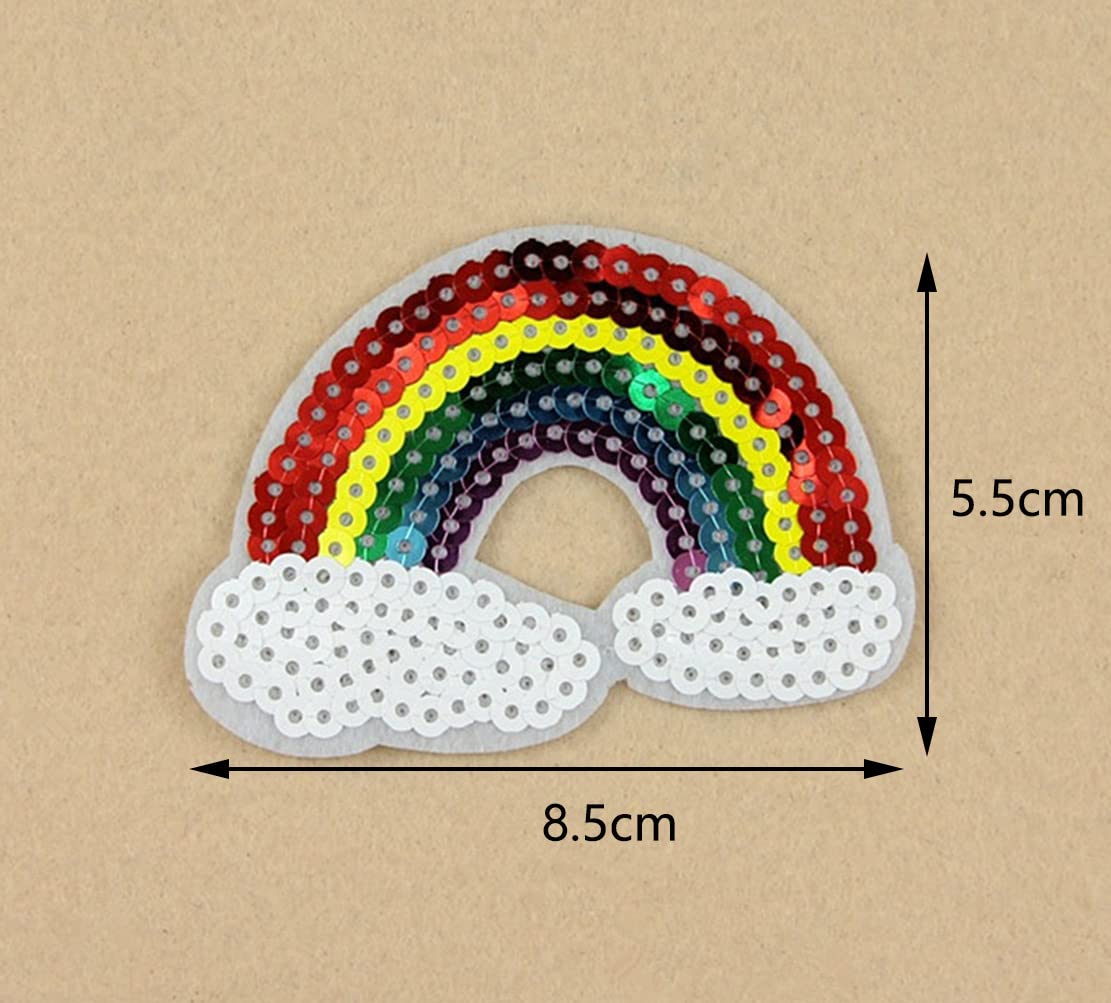 INFUNLY 6 toppe termoadesive arcobaleno in tessuto con paillettes arcobaleno da cucire in 3 misure fai da te da stiro e cucito, accessori per abbigliamento, jeans, giacche, borse, scarpe, decorazioni