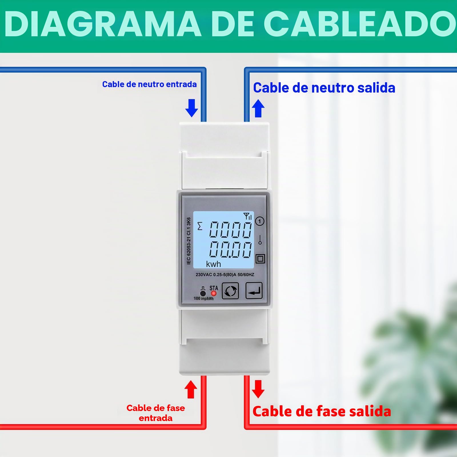 Medidor de consumo electrico 80A contador electrico WIFI tuya smart AC230V Contador de Energía monofásico pantalla LCD digital 1000 imp/kWh Protección contra sobretensión y sobrecorriente DAC2120C