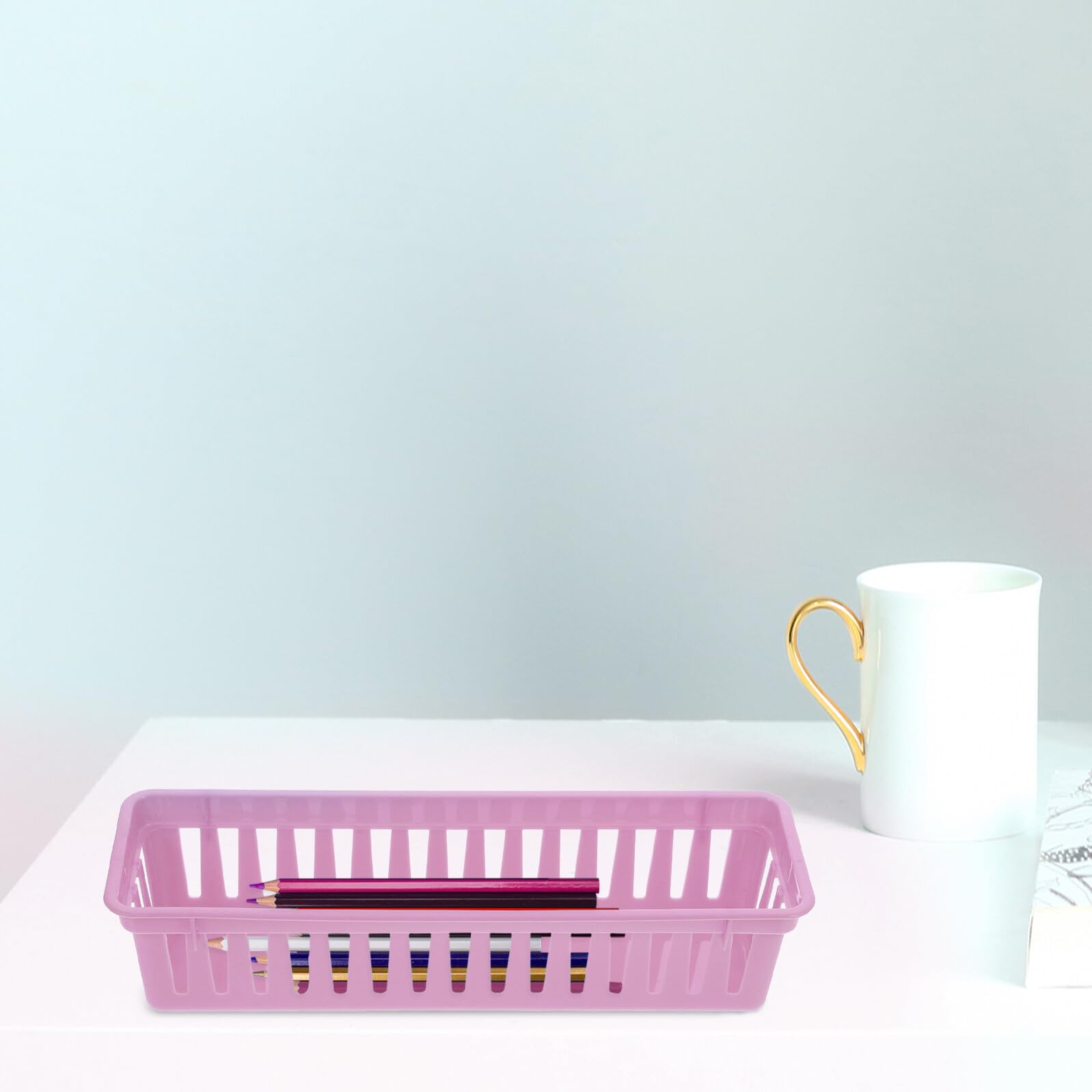 Zerodeko 12pezzi Vassoio Portapenne in Plastica Rettangolare Per Ufficio e Scuola Organizer Da Tavolo Contenitori Portaoggetti Contenitori Per Matite Per Aule e Cancelleria