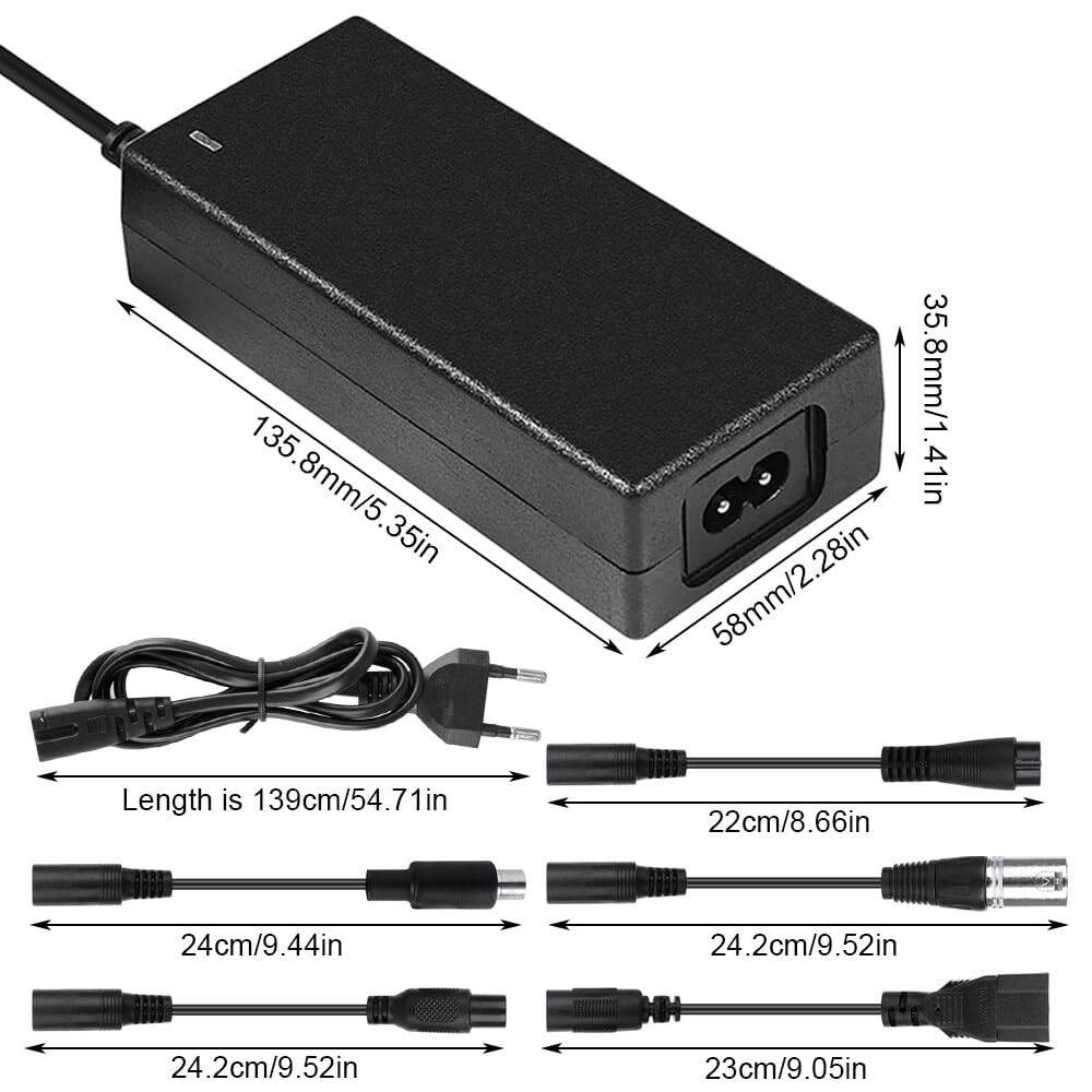 Caricatore Monopattino Elettrico, 42V 2A Caricabatteria per Scooter Elettrico con 6 Connettori per Xiaomi Scooter,36V Hoverboard,Bici Equilibrata,Drifting Board