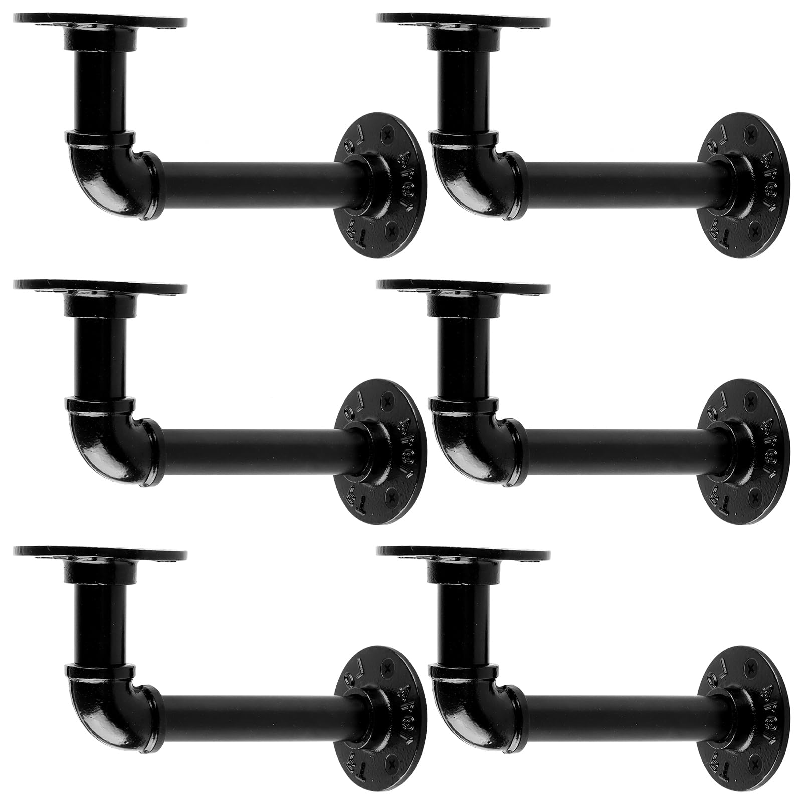 MUZIK Industrial Pipe Shelf Brackets, Wall Mount Floating Shelf Bracket Heavy Duty L Pipe Shelving Brackets for Shelves- Vintage Black Iron Finish DIY Pipe Shelf (7*4 Inch)