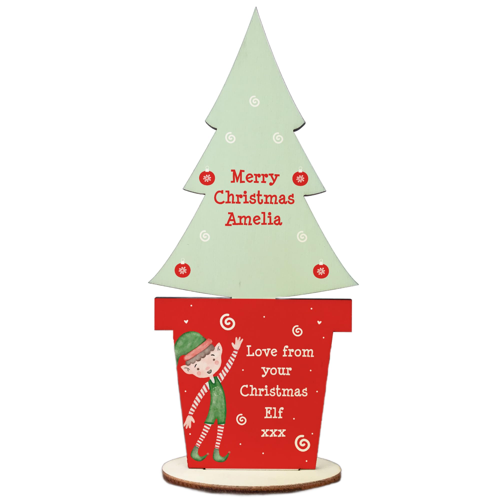 Personalised Elf Gift Wooden Standing Tree Shelf Elf Daughter Son