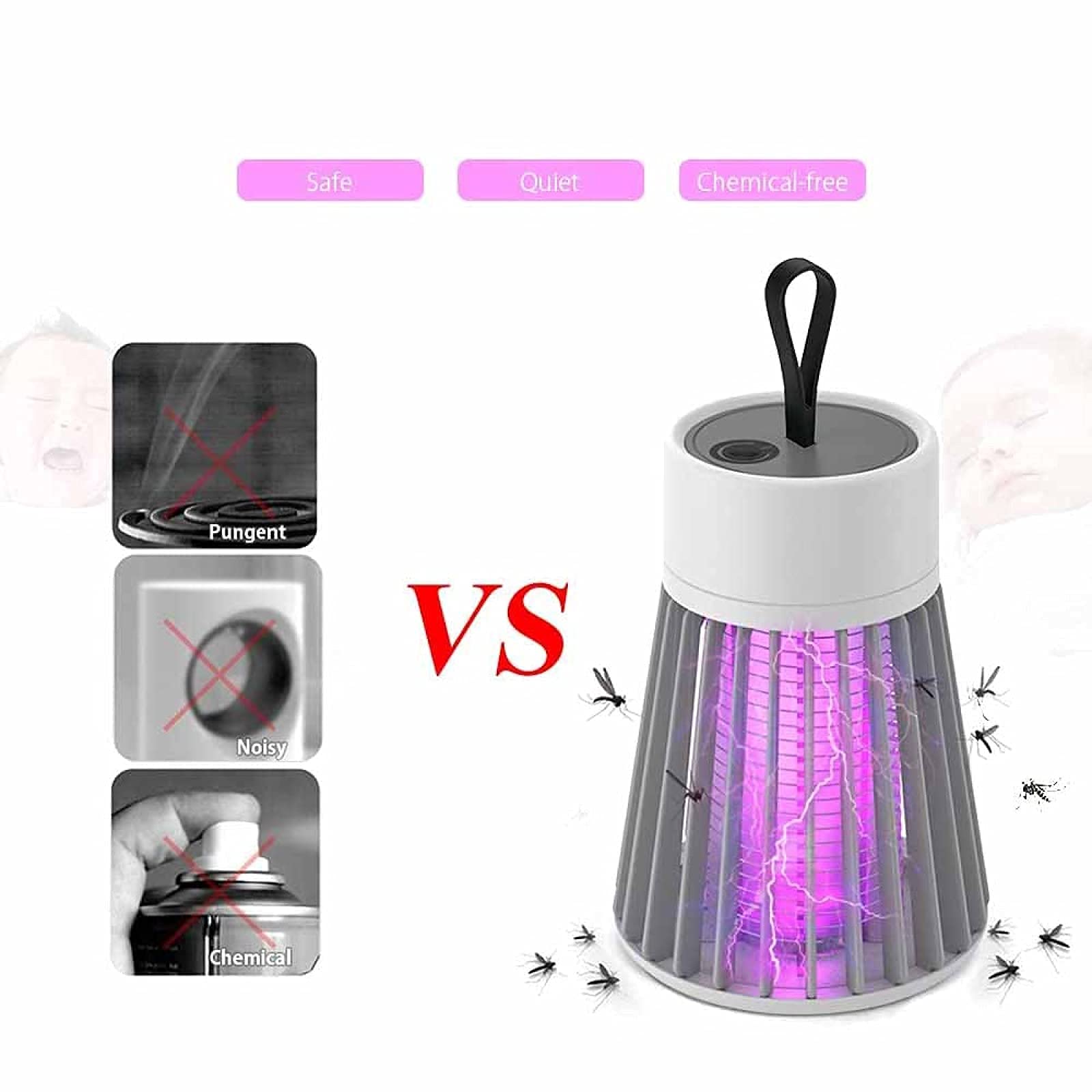 Lampada repellente per zanzare diritta, Lampada trappola per zanzare a LED, Lampada repellente per zanzare portatile, Lampada repellente per zanzare elettrica, Alimentatore USB, Ricaricabile USB (Rica