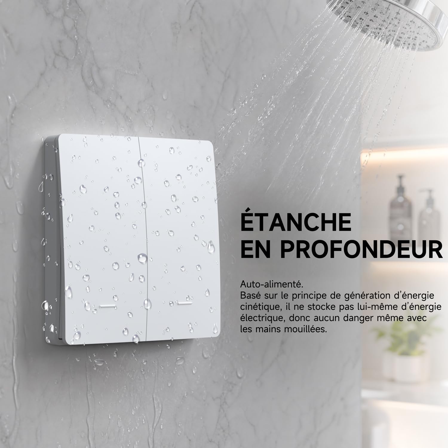 Kit d'interrupteur sans fil cinétique sans piles interrupteur auto-alimenté interrupteurs sans fil quinétique sans pile télécommande radio interrupteur d'éclairage sans fil RF (EU 2Gang 2V2 White)