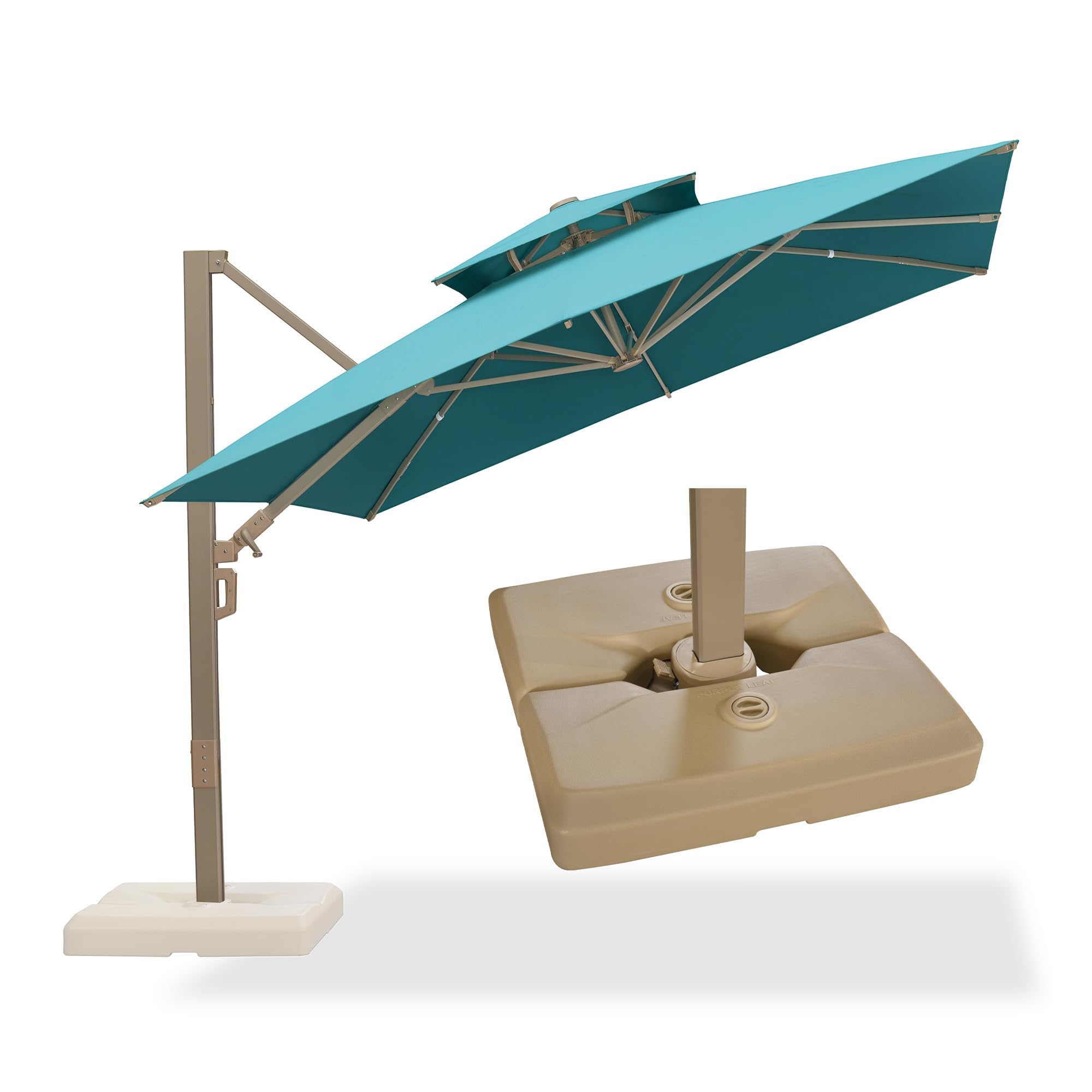 PURPLE LEAF Pool Umbrella With Base 10 FT Double-Vented Canopy Turquoise
