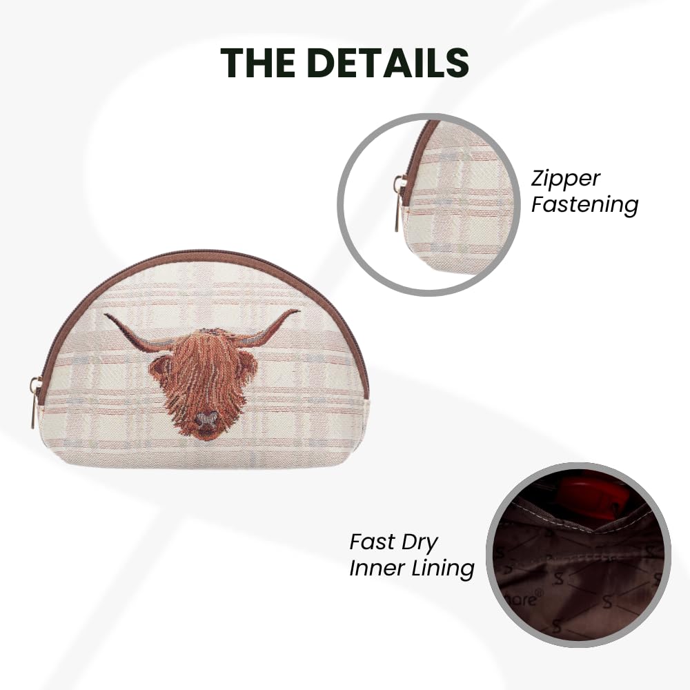 Signare Tapestry Cosmetic Bag, Woven Tapestry Fabric, 21 x 7 x 13 cm, Eco-Dyed Sustainable Materials (COSM) (Highland Cow) - Image 3