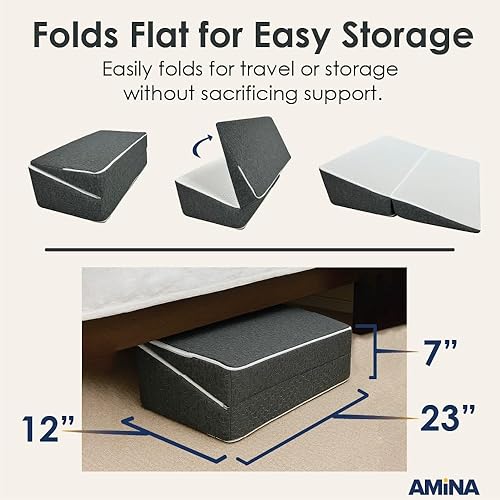 Miniatura 5 de AMiNA Almohada de cuña para cama, para dormir, Gerd, reflujo ácido, apnea del sueño, poscirugía, soporte de espalda, sección C, portátil, fácil de