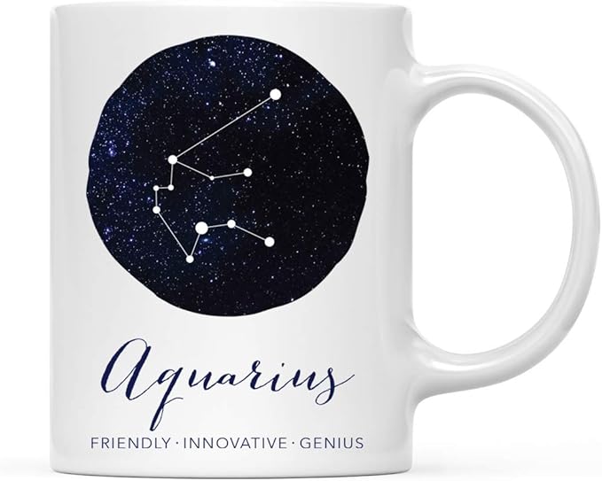 Andaz Press Astrological Zodiac Star Sign 11oz. Coffee Mug Gift, Aquarius Characteristics Constellation Galaxy, 1-Pack, Horoscope Aquarius Birthday Christmas Office Cup Gifts Ideas