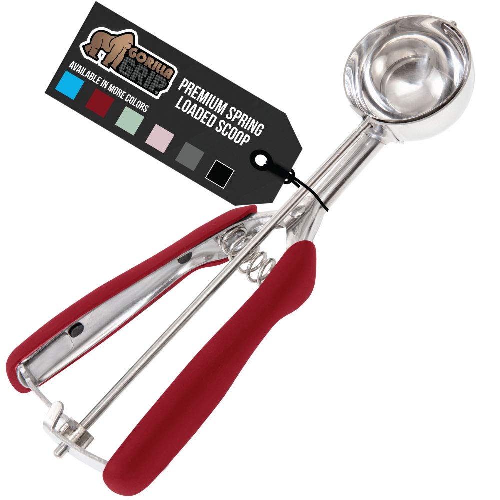 GORILLA GRIP Stainless Steel Cookie Scoop for Baking, 2 TBSP, Multipurpose Melon Baller, Meatball Spring Scoops, Perfect Portion Sizes, Easy Food Release, Scooper Size 40, BPA-Free Kitchen Tool, Red