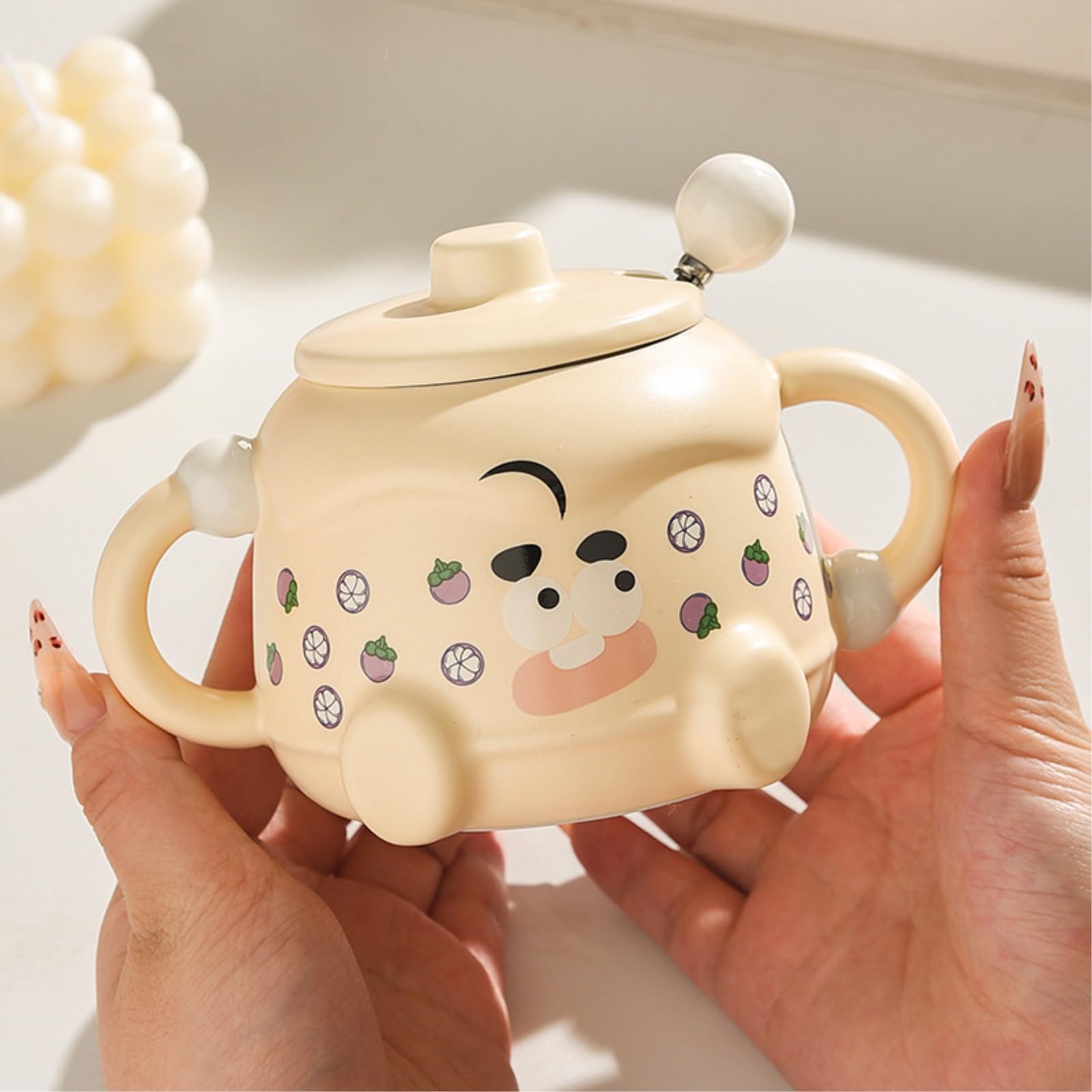 Taza de leche de cerámica divertida de 420 ml con orejas, cereza, 420 ml