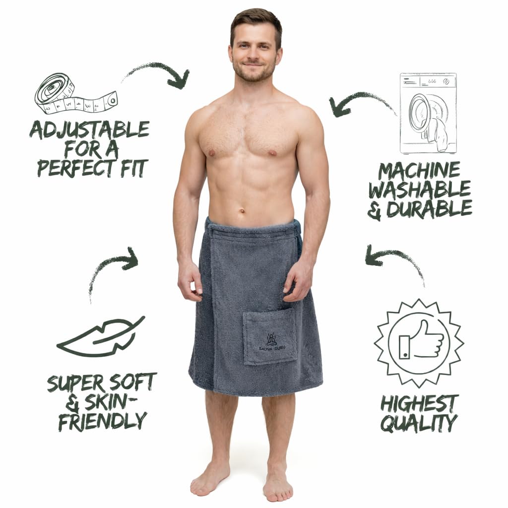 Serviette de sauna 100 % coton pour homme - Serviette de sauna douce pour sauna intérieur, taille réglable, accessoires de sauna essentiels pour spa à la maison, douche et sauna sec, cadeau de luxe