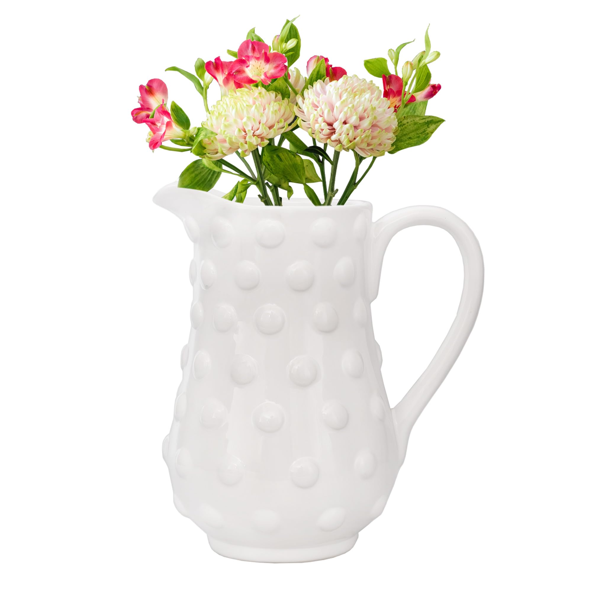 AuldHome Design White Hobnail Ceramic Pitcher (Small), Vintage Retro Style