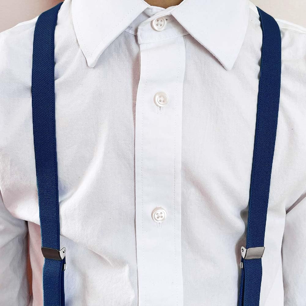 tiemart Boys' Dark Blue Skinny Suspenders