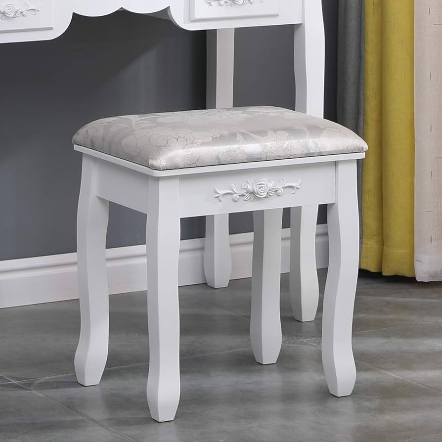 Amazon｜HUISEN 三面鏡 ドレッサー 姫系 椅子セット 化粧台デスク 白