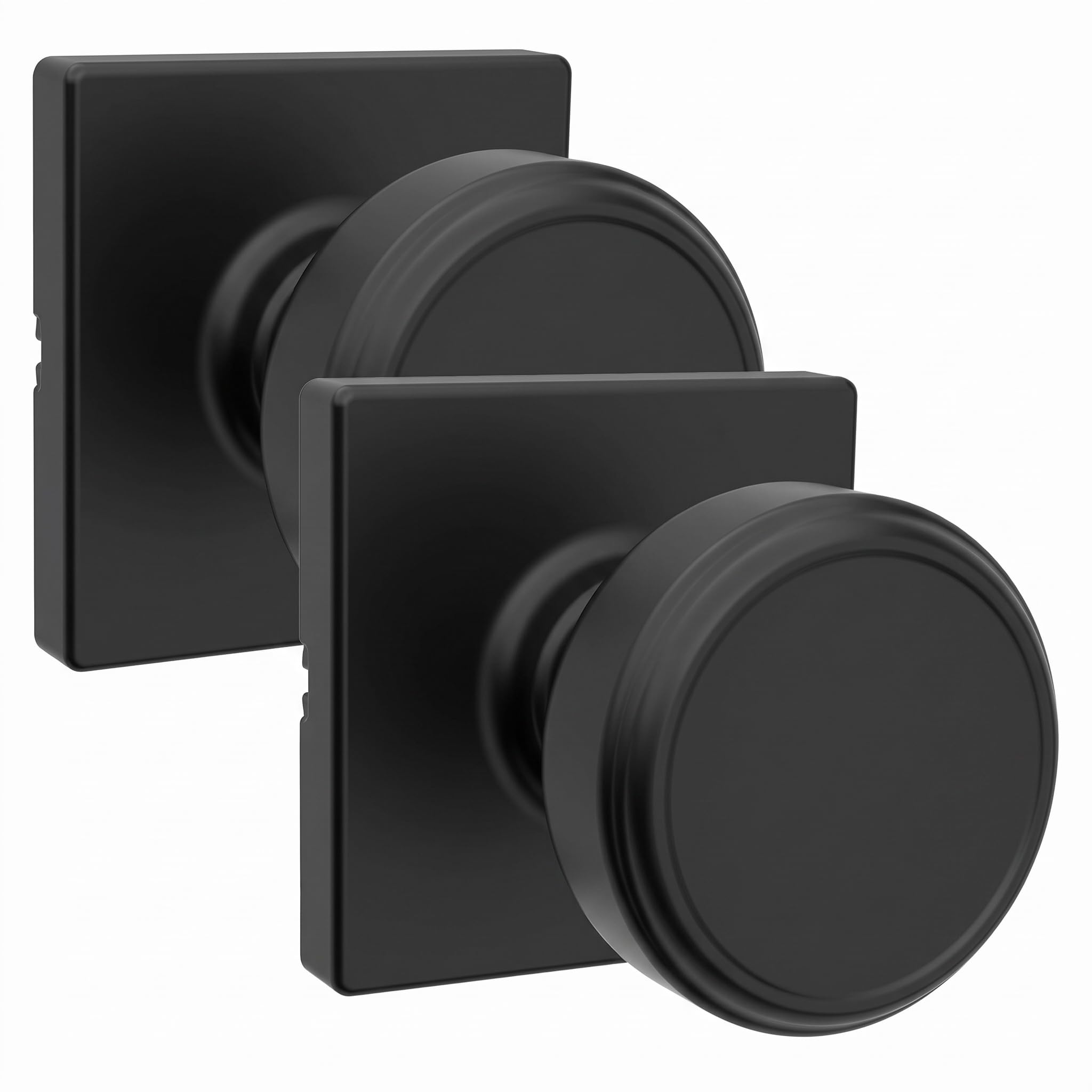 Kwikset Maven Interior Passage Door Knob, Square Handle for Closet and Hallway Doors, Non-Locking Doorknob in Matte Black, with Microban Protection (Pack of 2)