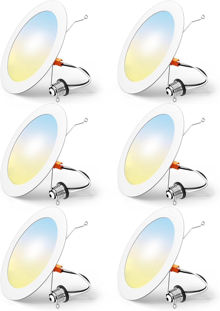 FREELICHT 6 Pack Retrofit LED Recessed Lighting 6 Inch, 5CCT, White