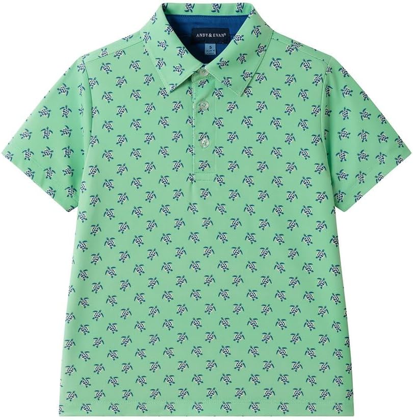 Andy & Evan Boys Printed Turtle Polo Shirt, 4T, Green