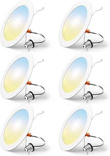 FREELICHT 6-Pack 6 Inch Retrofit LED Recessed Can Lights, 5CCT Selectable 2700K-6000K, Dimmable 10W 1000LM, IC Damp Rated ETL, Easy Install