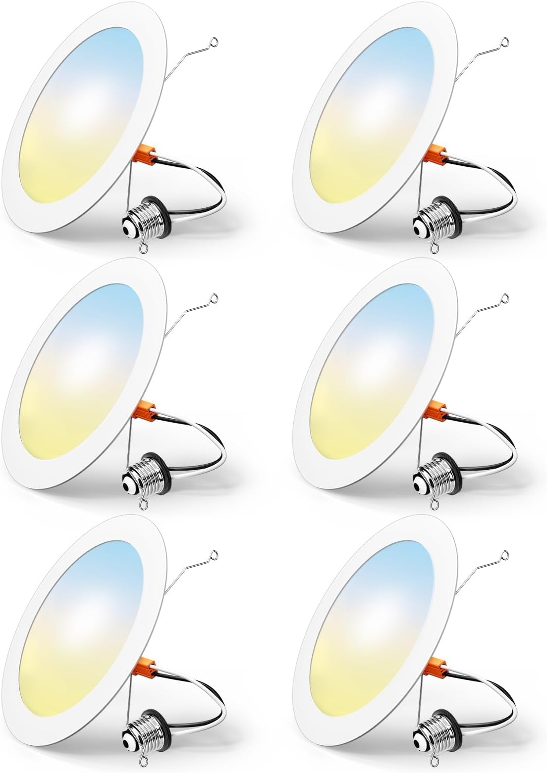 6 Pack Retrofit LED Recessed Lighting 6 Inch, Selectable 2700K/3000K/4000K/5000K/6000K, Dimmable Flat LED Can Lights, 10W=110W, 1000LM, IC & Damp Rated, ETL & FCC, White