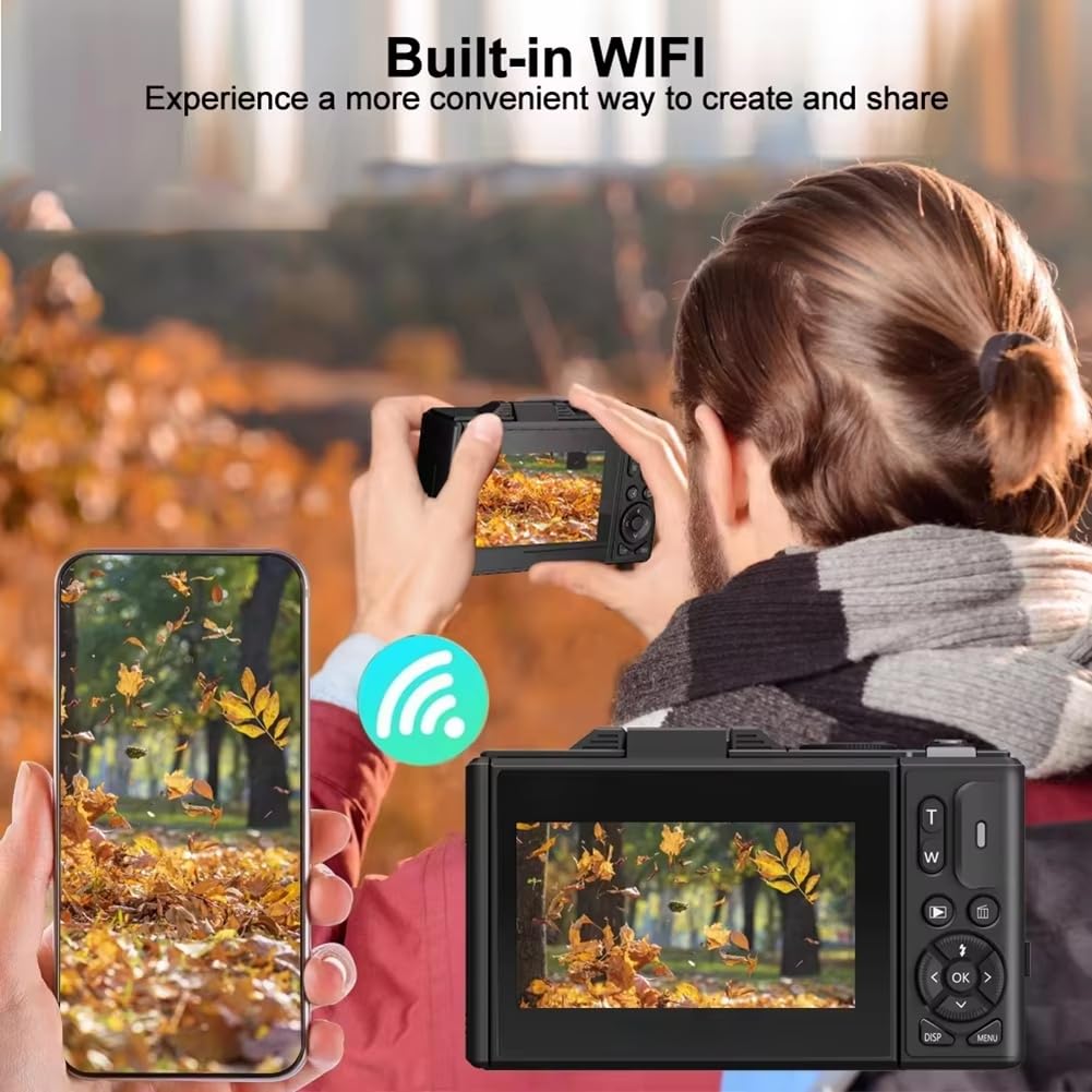 Fotocamera Digitale da 75 MP, Video 5K, Zoom 18X, Registratore Vlog Vintage, Schermo Girevole A 180°, Wi-Fi - Ideale per I Creatori di Contenuti