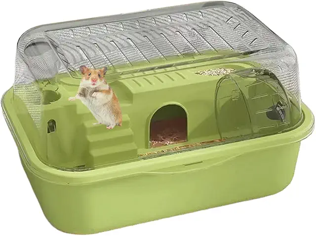 Ahuuen Jaula de hámster | Caseta de hámster de dos pisos, casa de hámster silenciosa con rueda para hámster gerbil chinchilla en apartamento, dormitorio, habitación de estudiante