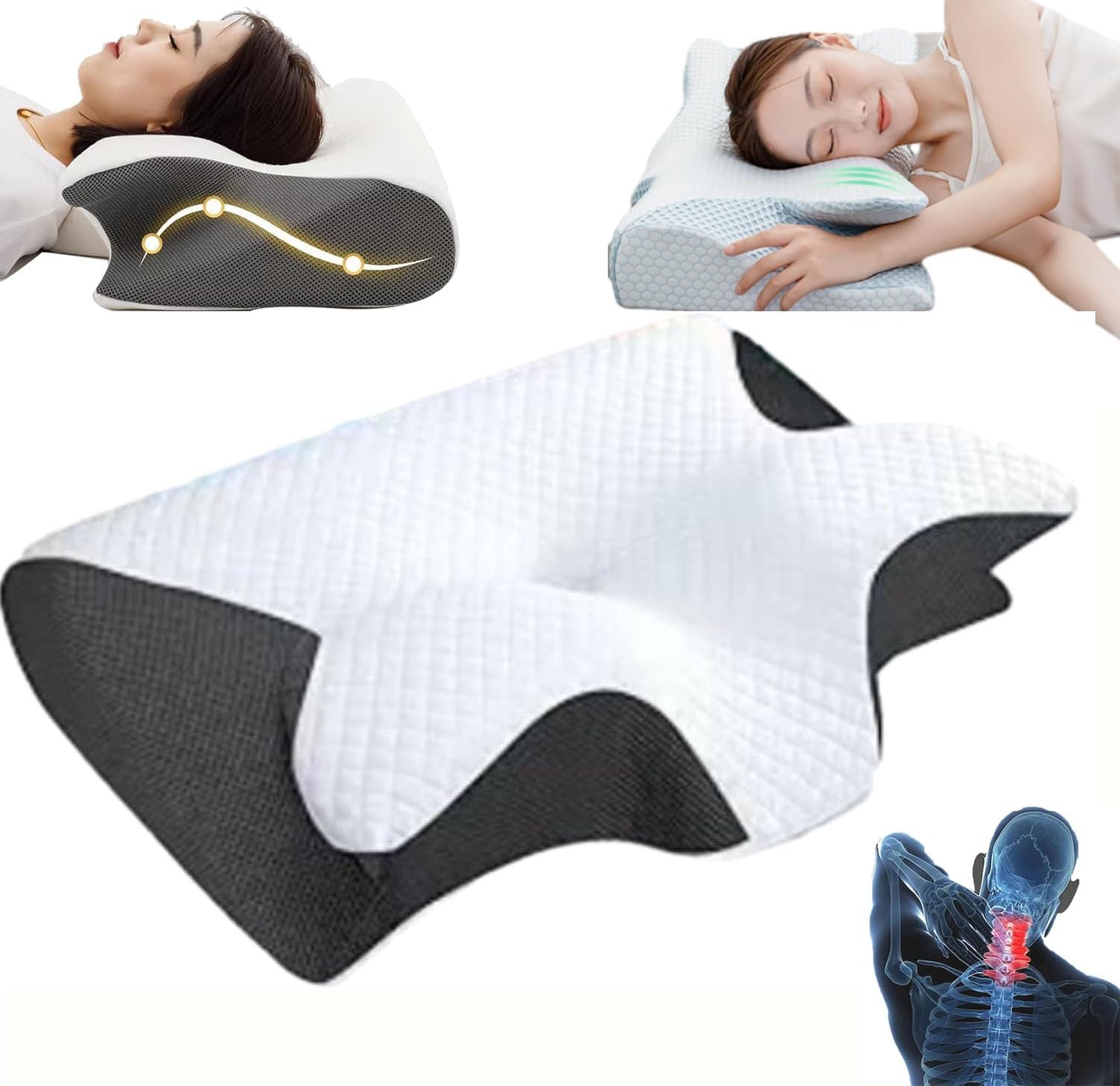 Cleshy Ergonomic Pillow,Ergonomic Pillow Side Sleeper,Adjustable Cervical Pillow,Memory Foam Ergonomic Pillows,Proper Alignment Ergonomic Pillow for Improve Sleep Quality (Black)