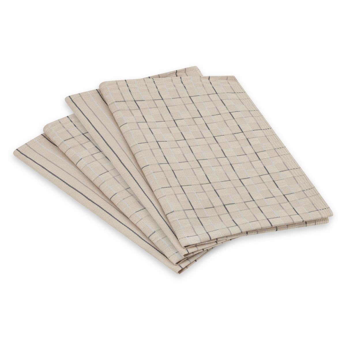 Ross Premium 4er Set Geschirrtücher aus Zwirn Halbleinen – 50x70cm, Saugstark & Schnelltrocknend, Treppen Karofond & Nadelstreifen Design, 50% Baumwolle 50% Leinen – Stilvoll (Cappuccino)