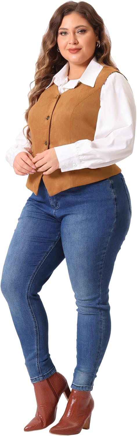 Agnes Orinda Plus Size Vests for Women Fully Lined 4 Button V-Neck Business Dressy Tuxedo Suit Vest Waistcoat - Image 3