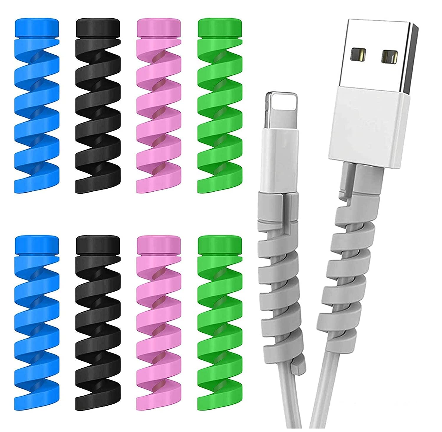 Silicon USB Cable Protector Charger Wire Saver 8 Pieces Covering Set Earphones Winder with Spiral Shape Clip for Android/Laptop/Charging Cords (Set of 2, Total 8 Pcs)) (B09T3C447H) Amazon Price History, Amazon Price Tracker