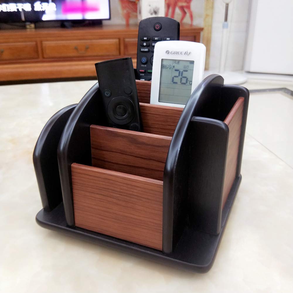 Organizador giratorio de control remoto, soporte de madera para bolígrafos para escritorio, suministros de oficina, almacenamiento de papelería, organizador de escritorio multifunción para el hogar y