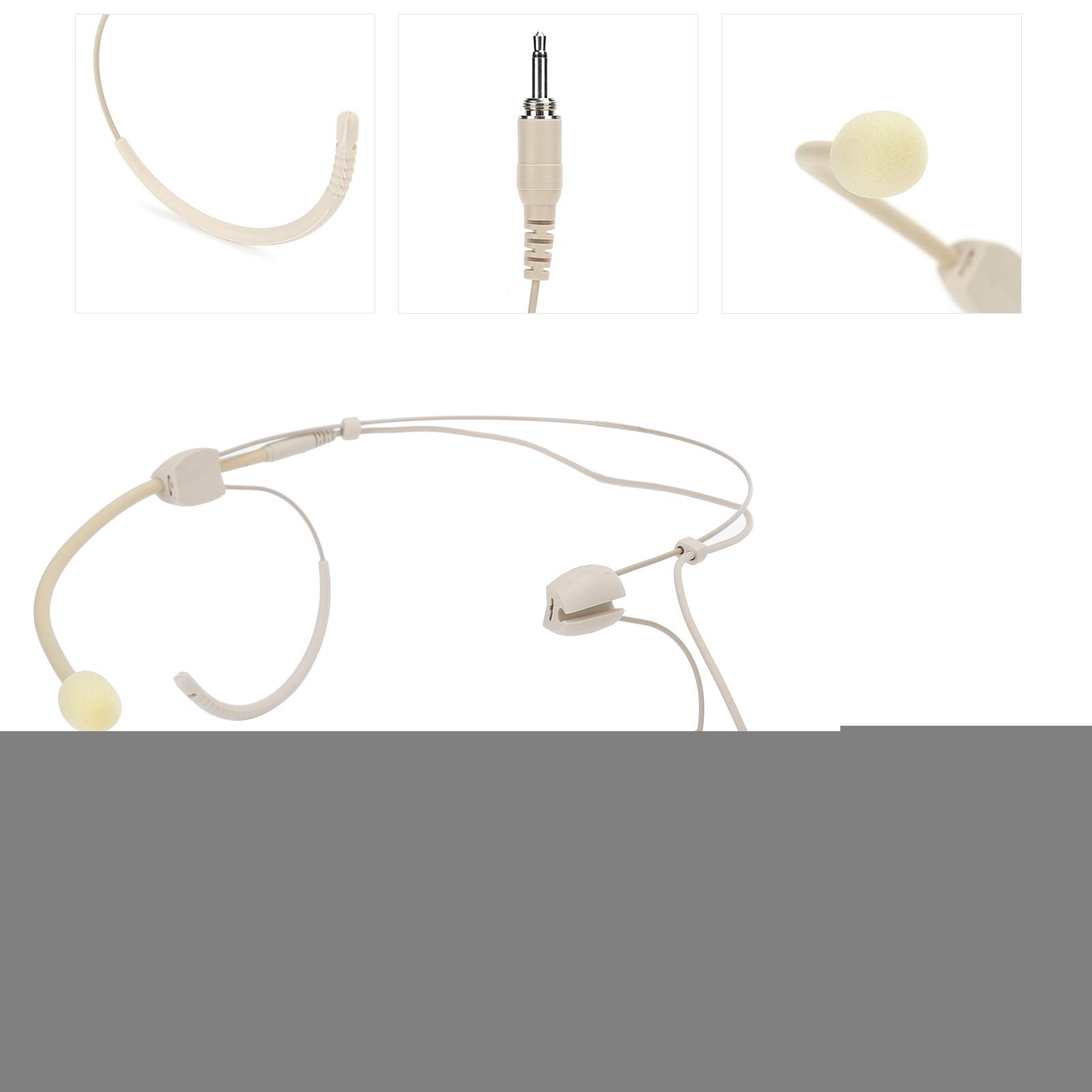 Microphone Casque 3,5 mm, Mini Micro à condensateur Suspendu binaural Portable Micro Serre-tête pour émetteur de Poche pour leturer d'église de scène - Beige
