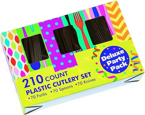 Miniatura 10 de Juegos de cubiertos de plástico a granel para 70, 210 piezas, cucharas, cuchillos, tenedores, suministros de fiesta y boda (rosa intenso)