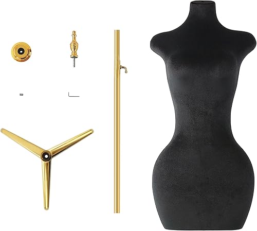 Miniatura 7 de Maniquí de forma de vestido femenino con torso largo en la cadera, altura ajustable de 67 a 75 pulgadas, terciopelo negro esponjoso y base de metal