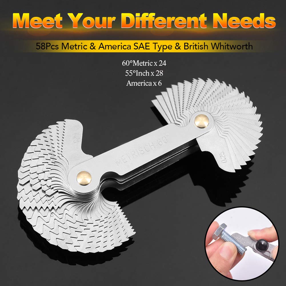 SPEEDWOX Gewindelehre Set Gewindemesslehre Set 58 Stück metrisch & Amerika SAE & Zoll 52 Stück metrisch & Zoll 51 Stück Amerika SAE Schraube Pitch Gauge Center Gauge Edelstahl Pitch Gauge