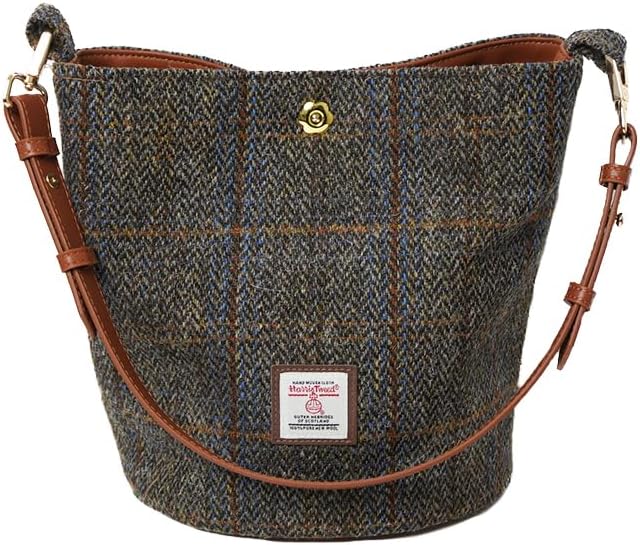 Harris Tweed Bucket Bag Shoulder Bag Handbag for Women with Leather Strap 9.4 x 7 inch * 8.2 inch