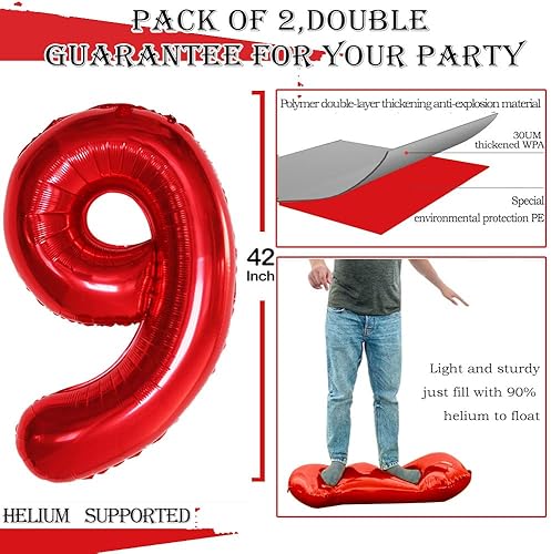 Miniatura 2 de GOER Globos rojos de 92 pulgadas con el número 29 del número 92, globos de helio de aluminio jumbo para decoraciones de fiesta de cumpleaños de 29 o